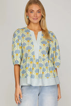 Load image into Gallery viewer, Blue Half Sleeve Woven Print Top
