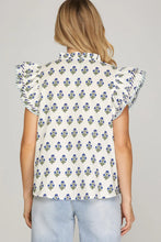 Load image into Gallery viewer, Ruffle Sleeve Woven Printed Top
