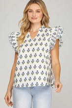 Load image into Gallery viewer, Ruffle Sleeve Woven Printed Top
