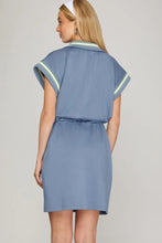 Load image into Gallery viewer, Dusty Blue Drop Shoulder Half Zip Mini Dress
