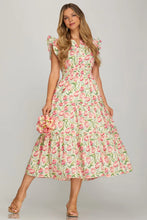 Load image into Gallery viewer, Ruffle Sleeve Floral Print Midi Dress
