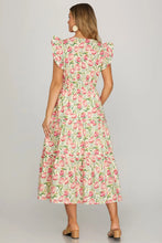 Load image into Gallery viewer, Ruffle Sleeve Floral Print Midi Dress
