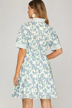 Load image into Gallery viewer, Blue Ruffle Neck Floral Print Mini Dress
