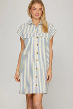 Load image into Gallery viewer, Striped Collared Button Down Mini Dress
