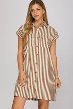 Load image into Gallery viewer, Striped Collared Button Down Mini Dress
