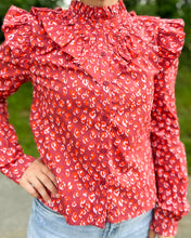 Load image into Gallery viewer, Leopard Poplin Ruffle Top
