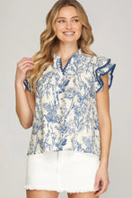 Load image into Gallery viewer, Ruffle Sleeve with Contrast Stitch Printed Top
