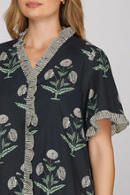 Load image into Gallery viewer, Ruffle Short Sleeve Woven Print Ruffled Placket Mini Dress
