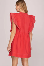 Load image into Gallery viewer, Red Pintuck Ruffled Sleeve Woven Mini Dress
