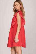 Load image into Gallery viewer, Red Pintuck Ruffled Sleeve Woven Mini Dress
