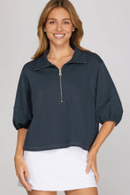 Load image into Gallery viewer, Half Sleeve Half Zip Knit Top
