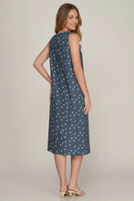 Load image into Gallery viewer, Dusty Blue Sleeveless Polka Dot Midi Dress
