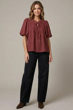 Load image into Gallery viewer, Puff Sleeve Pintuck Woven Top
