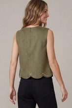 Load image into Gallery viewer, Sleeveless Scallop Hem Studded Suede Top
