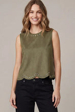 Load image into Gallery viewer, Sleeveless Scallop Hem Studded Suede Top
