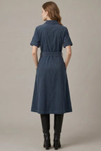Load image into Gallery viewer, Short Sleeve Button Down Corduroy Shirt Midi Dress
