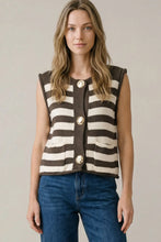 Load image into Gallery viewer, Sleeveless Striped Button Down Knit Sweater Vest
