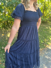 Load image into Gallery viewer, Polka Dot Smocked Tiered Midi Dress
