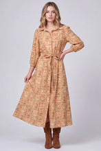 Load image into Gallery viewer, Woven 3/4 Sleeve Maxi Shirt Dress with Tie Waist
