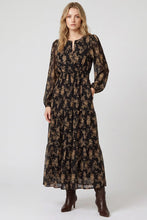 Load image into Gallery viewer, Long Sleeve Animal Print Tiered Maxi Dress
