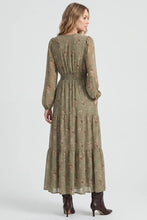 Load image into Gallery viewer, Long Sleeve Animal Print Tiered Maxi Dress
