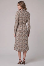 Load image into Gallery viewer, Cream Long Sleeve Waist Tie Woven Print Collared Shirt Midi Dress
