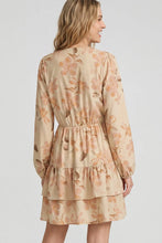 Load image into Gallery viewer, Long Sleeve Woven Print Mini Tiered Dress
