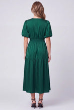 Load image into Gallery viewer, Short Sleeve Satin Tiered Midi Dress
