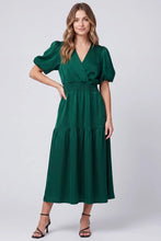 Load image into Gallery viewer, Short Sleeve Satin Tiered Midi Dress

