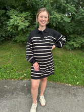 Load image into Gallery viewer, Long Sleeve Collared Stripe Sweater Dress
