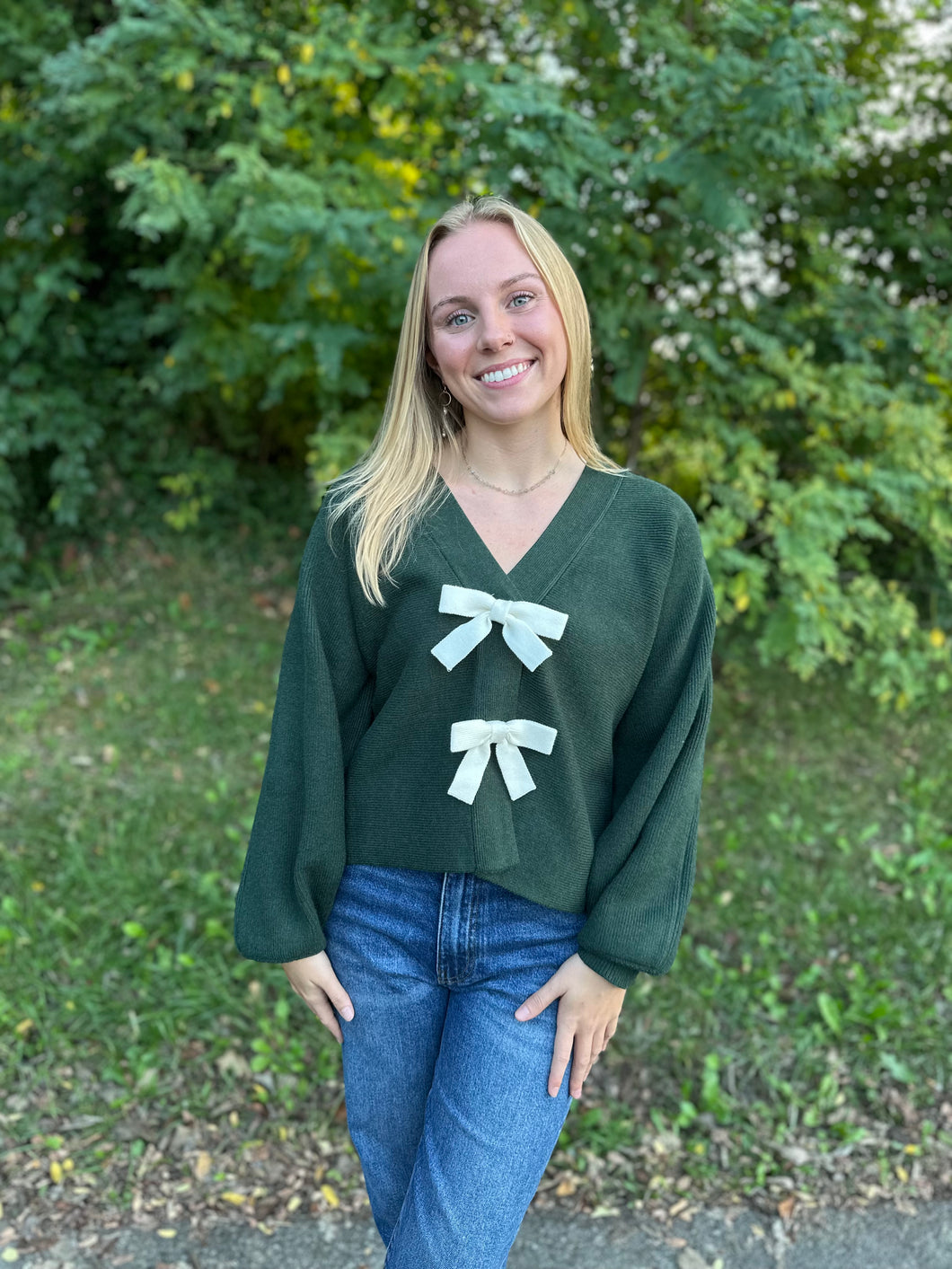 Long Sleeve Front Bow Sweater Cardigan