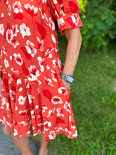 Load image into Gallery viewer, Rust Floral Print Puff Sleeve Dress
