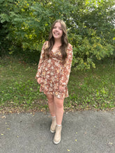 Load image into Gallery viewer, Brown Floral Long Sleeve Dress
