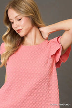 Load image into Gallery viewer, Textured Jacquard Top with Short Ruffled Sleeves
