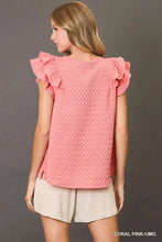 Load image into Gallery viewer, Textured Jacquard Top with Short Ruffled Sleeves
