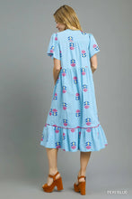 Load image into Gallery viewer, Peri Blue Embroidered Tiered Midi Dress
