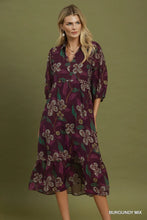 Load image into Gallery viewer, Mixed Floral Print Collared Tiered Midi Dress
