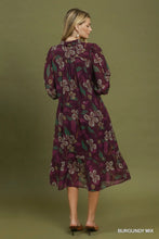 Load image into Gallery viewer, Mixed Floral Print Collared Tiered Midi Dress
