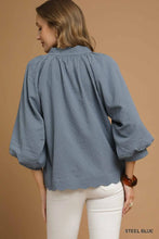 Load image into Gallery viewer, Split V Neck Top with Balloon Sleeves
