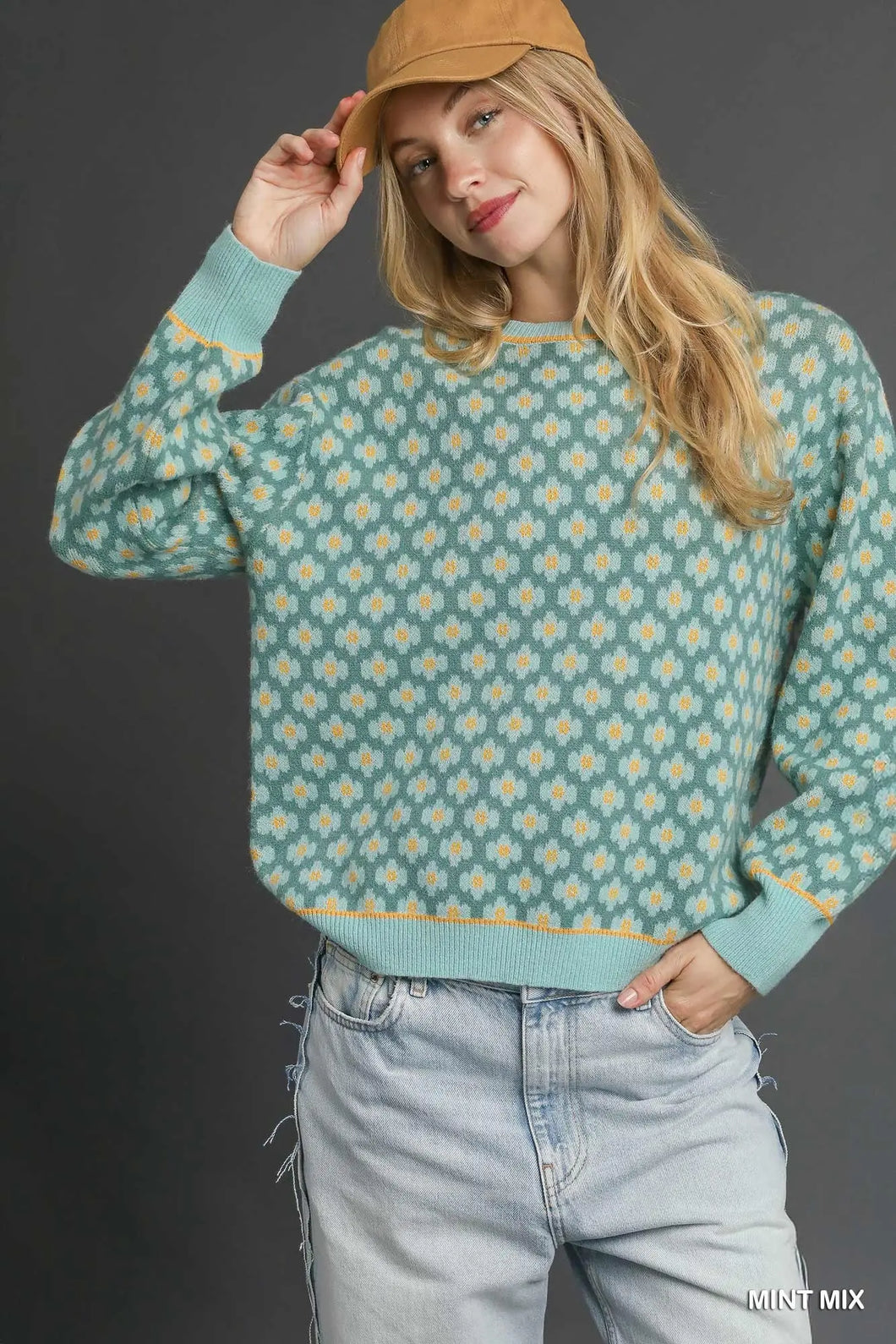 Mint Abstract Print Crewneck Sweater