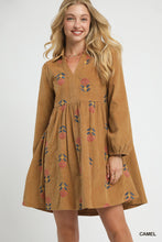 Load image into Gallery viewer, Corduroy Embroidered Babydoll Dress
