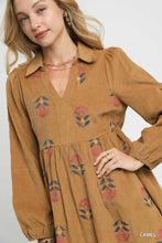 Load image into Gallery viewer, Corduroy Embroidered Babydoll Dress
