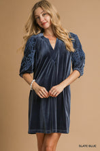 Load image into Gallery viewer, Velvet Dress with Embroidered Sleeves
