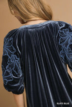 Load image into Gallery viewer, Velvet Dress with Embroidered Sleeves
