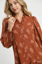 Load image into Gallery viewer, Rust Floral Jacquard Ruffle Hem Dress
