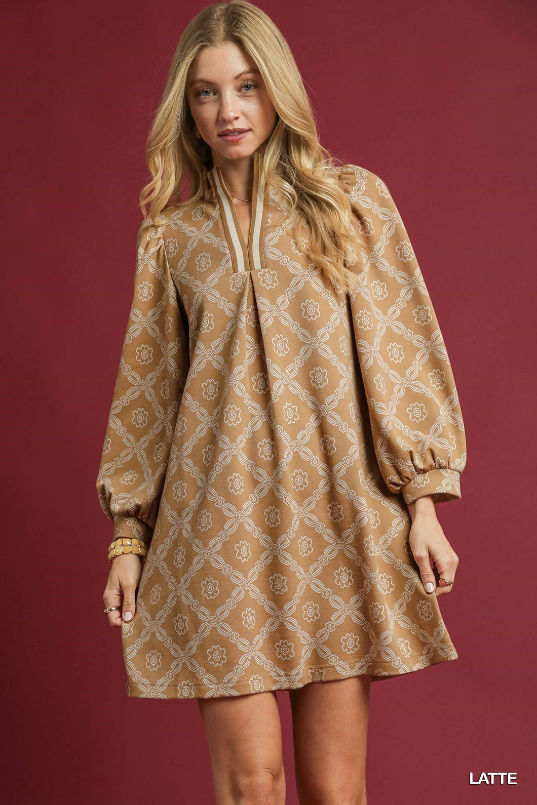 Geometric Print Long Sleeve Mini Dress