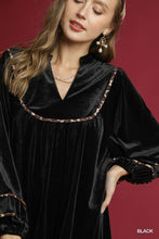 Load image into Gallery viewer, Velvet Mini Dress with Animal Print Trim
