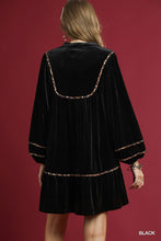 Load image into Gallery viewer, Velvet Mini Dress with Animal Print Trim
