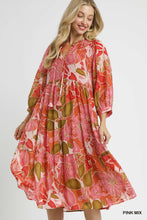 Load image into Gallery viewer, Pink Retro Print Tiered Midi Dress

