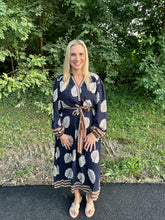 Load image into Gallery viewer, Mix Leaf Print Belted Midi Dress
